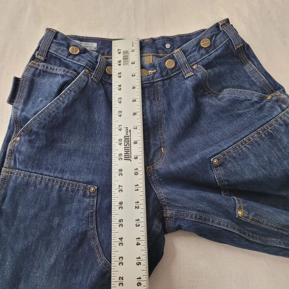 Carhartt Men Double Knee Relaxed Fit Carpenter Blue Denim Logger Jean Size 30X32